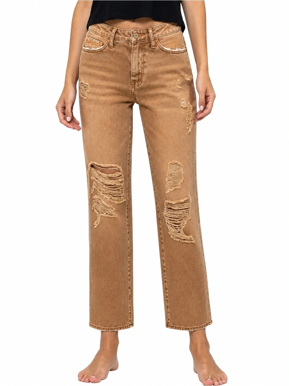 Vervet Tan Norah High-Rise Straight Crop Distressed Jeans 25